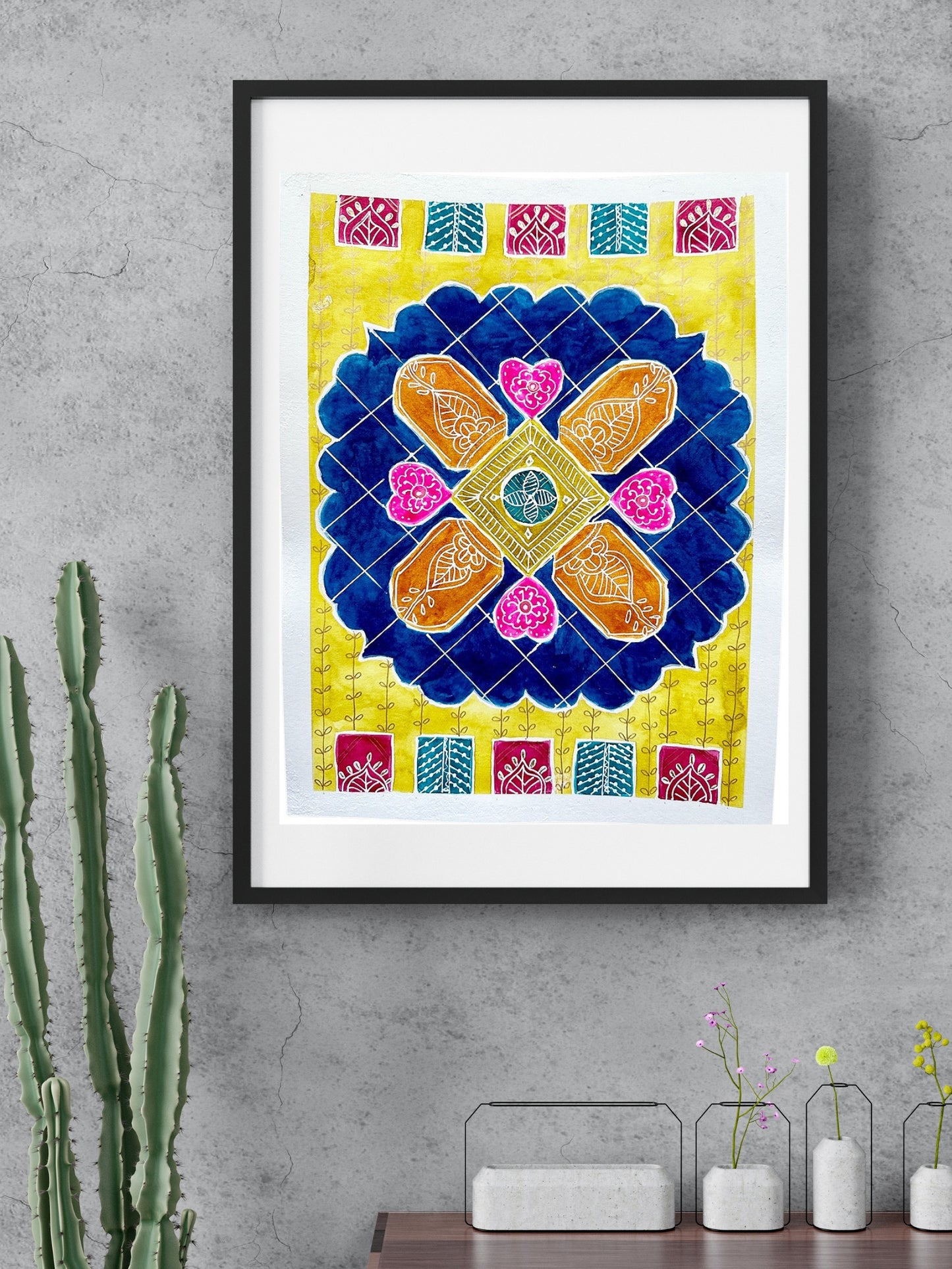 Original Watercolor Art Rangoli Graffiti THREE