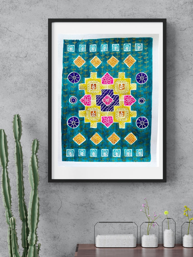 Watercolor Art, Rangoli Graffiti, in frame
