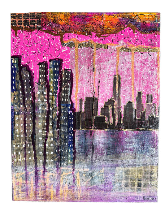Original Artwork: Skyline Mixed Media Collage
