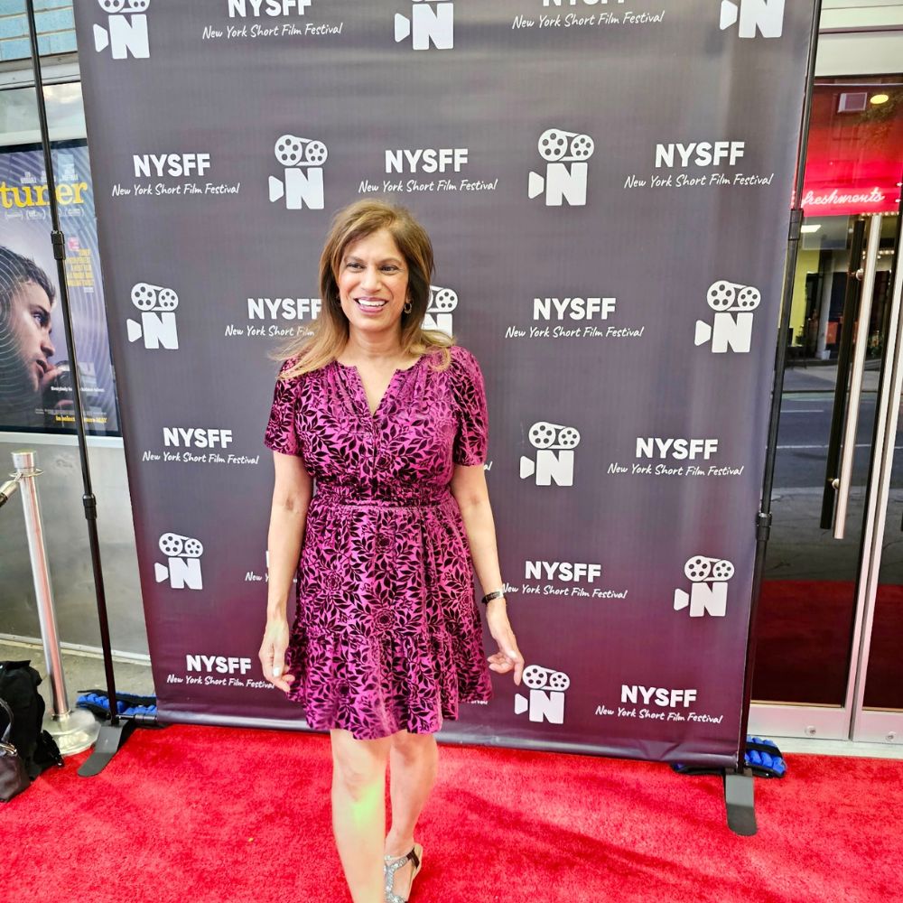 Rekha Krishnamurthi on the red carpet at the 2026 New York Short Film Festival