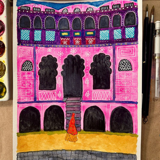 Whimsical Garden & Indian Pink Palace – From Sketchbook to Finished Artwork