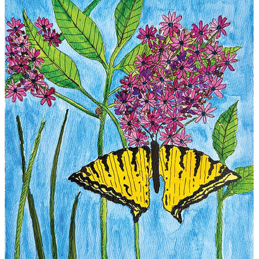 Watercolor art print - butterfly resting on flower petals