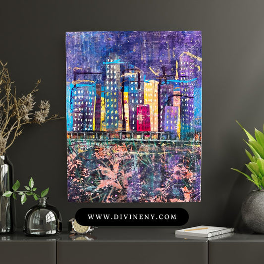 Original Artwork: Skyline Up Close Mixed Media Collage