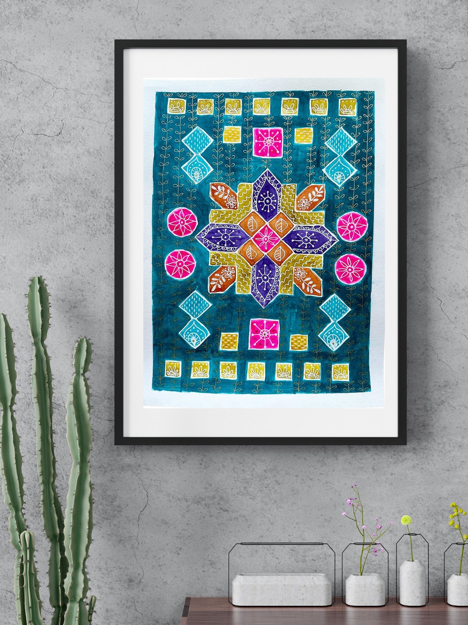 Watercolor Art Rangoli Graffiti 4 in frame