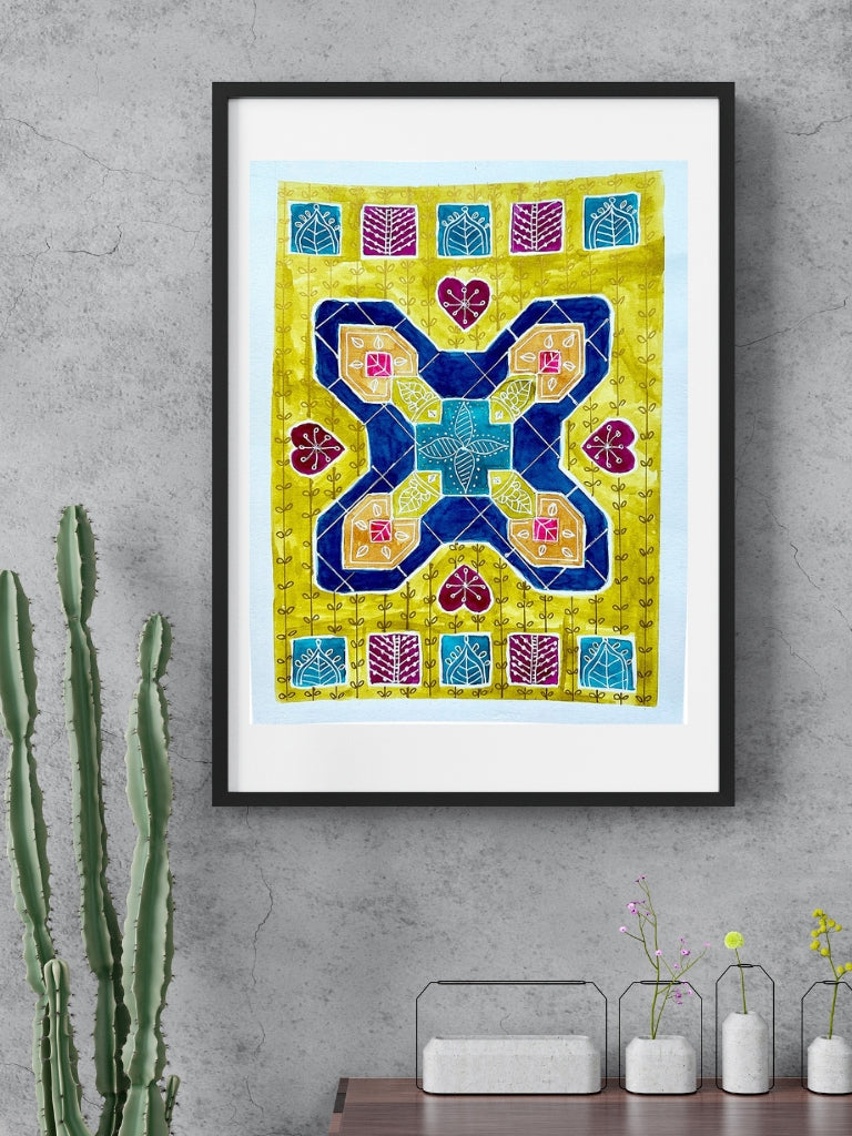 Original Watercolor Art Rangoli Graffiti SEVEN