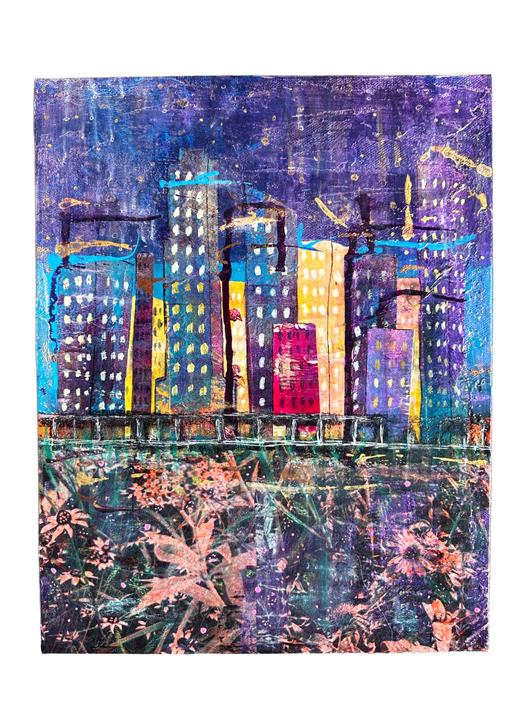 Original Artwork: Skyline Up Close Mixed Media Collage