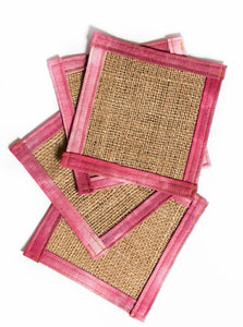 Burlap Coaster With Pink Fabric Border