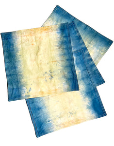 Indigo Blue and Tan Hand Dyed Square Placemats, Set of 4