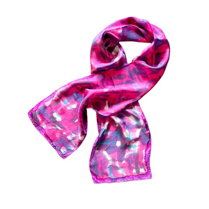 Hand Painted Silk Scarf in Pink Abstract Print