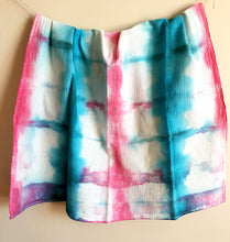 Load image into Gallery viewer, Hand Dyed Flour Sack Shibori Tea Towel in Teal and Pink
