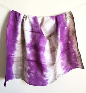 Hand Dyed Flour Sack Shibori Tea Towel in Purple and Tan