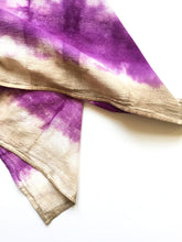 Load image into Gallery viewer, Hand Dyed Flour Sack Shibori Tea Towel in Purple and Tan