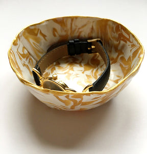 Saffron and White Marbled Jewelry Dish